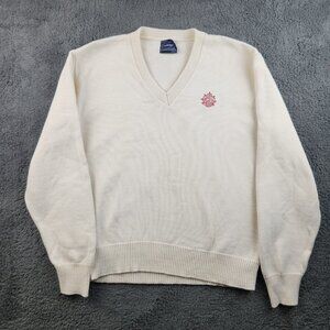 VTG Cotton Knit Sweater Women's Medium White Classic V-Neck Embroidered USA Made